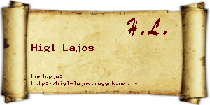 Higl Lajos névjegykártya